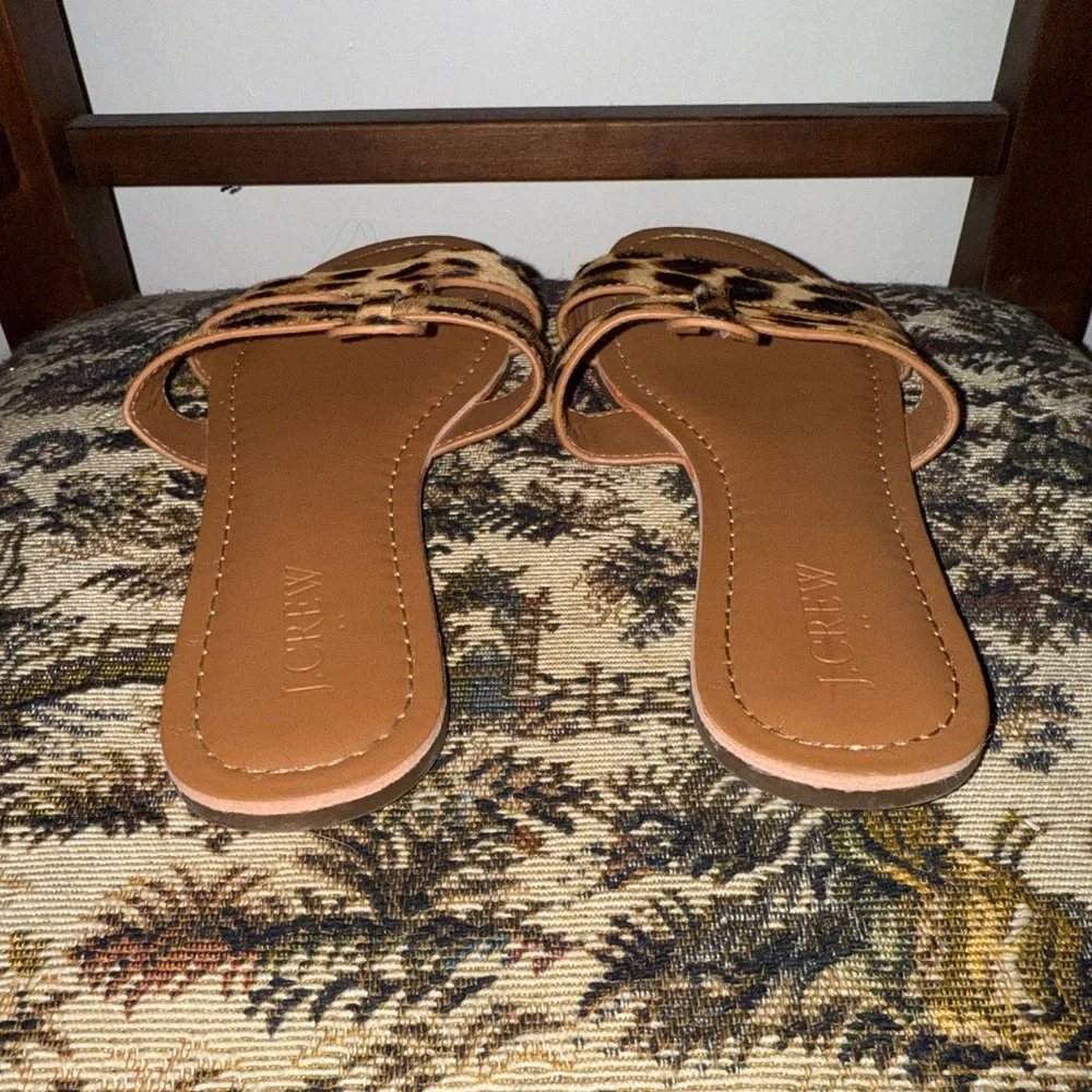 J.Crew Calf Hair Leopard Beachside Slide Sandals | Size 6
